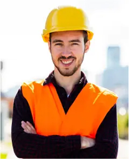 Team member with yellow helmet