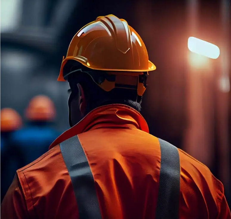 Worker wearing safety helmet