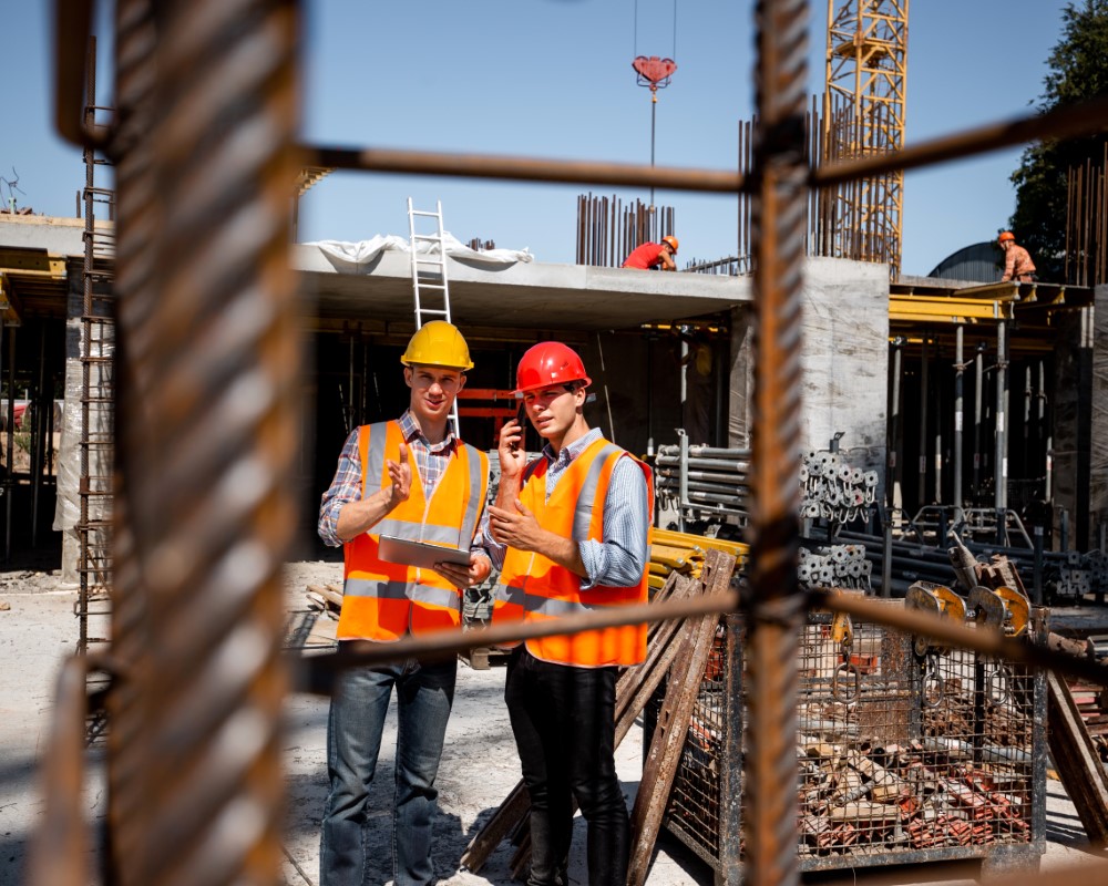 Harbor crane near modern buildings